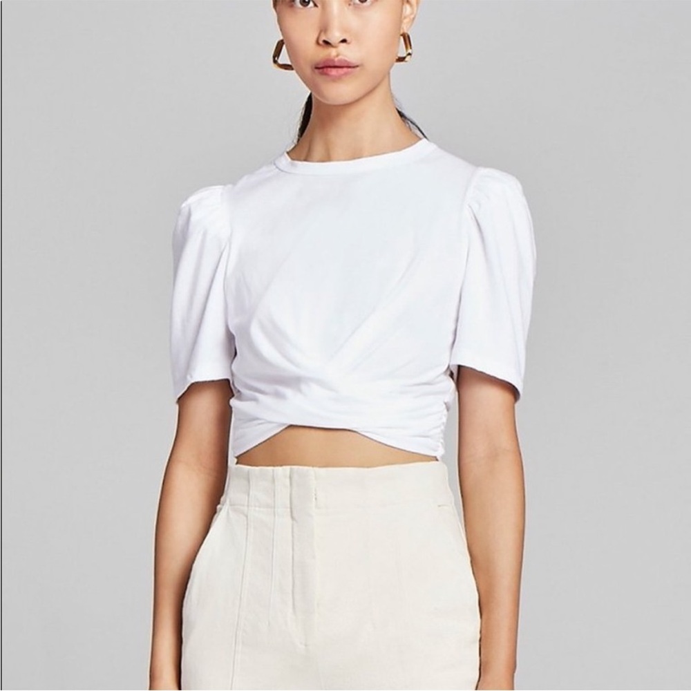 A.L.C. Monica Cropped Tie-Back Short Sleeve Cotton Tee New Size Medium